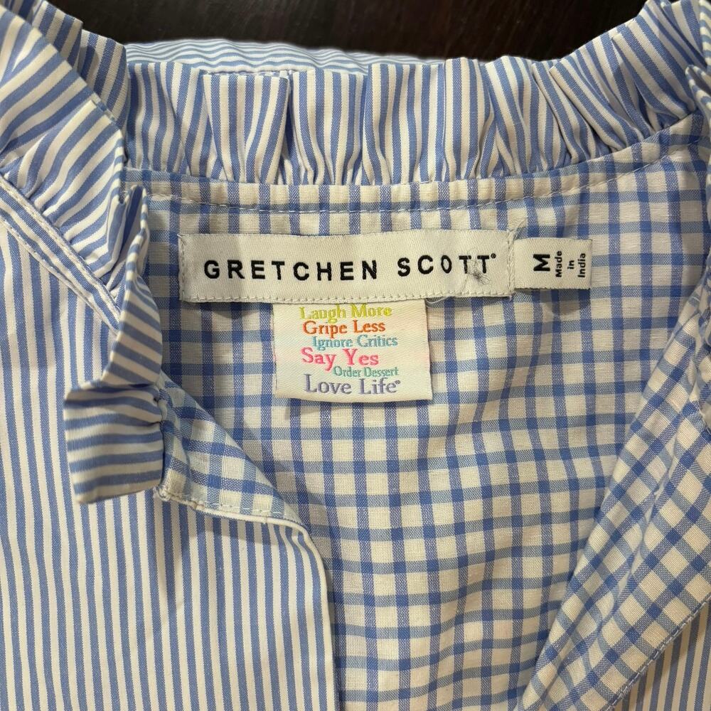 Gretchen Scott Blue and White Striped "So Sweet" Cotton Ruffle Dress SzM Preppy - Picture 8 of 9